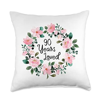 Mom Grandma 90th Birthday Gift Apparel Loved Men Women 90 Years Old Floral 90th Birthday Throw Pillow, 18x18, Multicolor